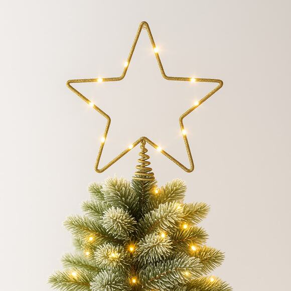 Lit Dewdrop Glitter Gold Metal Open Star Christmas Tree Topper 10" LED Lights Up - Picture 9 of 15
